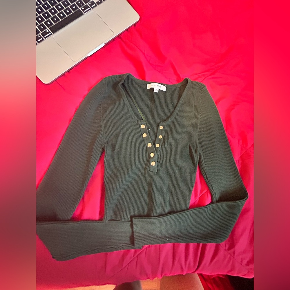 Love Tree Green Ribbed Blouse - Picture 2 of 3